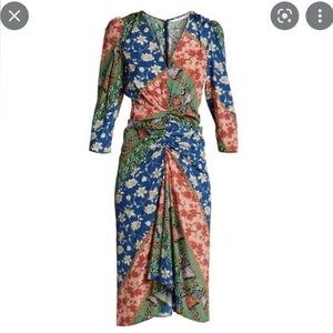 Veronica Beard Mary Silk Midi Dress in Ruched Patchwork Size 2